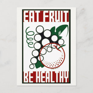 Obst essen - gesund sein - WPA-Plakat - Werbeaktio Postkarte