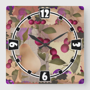 Obst, Flickwerk Quadratische Wanduhr