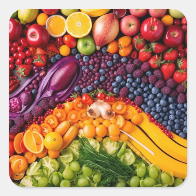 Obst Gemüse gesunde Lebensmittel Ernährung Gesundh Quadratischer Aufkleber (Vorderseite)
