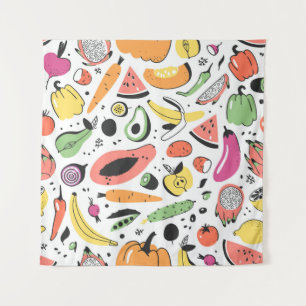 Obst, Gemüse, handgezeichnet. Wandteppich
