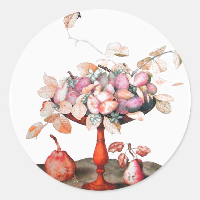 OBST/JASMINEN DER SAISON,BLUME,PRUNES Pink White Runder Aufkleber (Vorderseite)