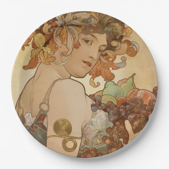 Obst (Jugendstil) (Portrait von Frauen) (Obst) Pappteller (Vorderseite)