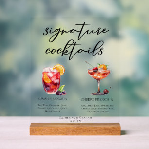 Obst-Signatur-Cocktails-Garten-Hochzeitsmenü Acrylschild