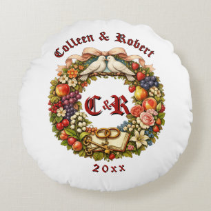 Obst- und Blumenhochzeitskranz Rundes Kissen