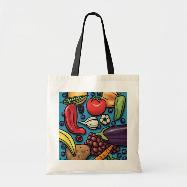 Obst und Gemüse auf der blauen Tasche (Vorne)