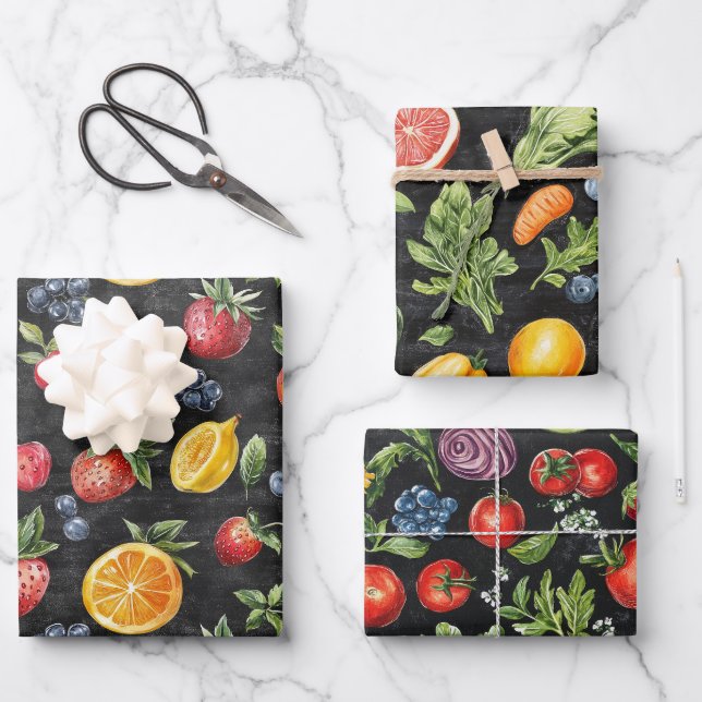 Obst und Gemüse Chalk Zeichnend Speisegeschenk Geschenkpapier Set (Vorderseite)