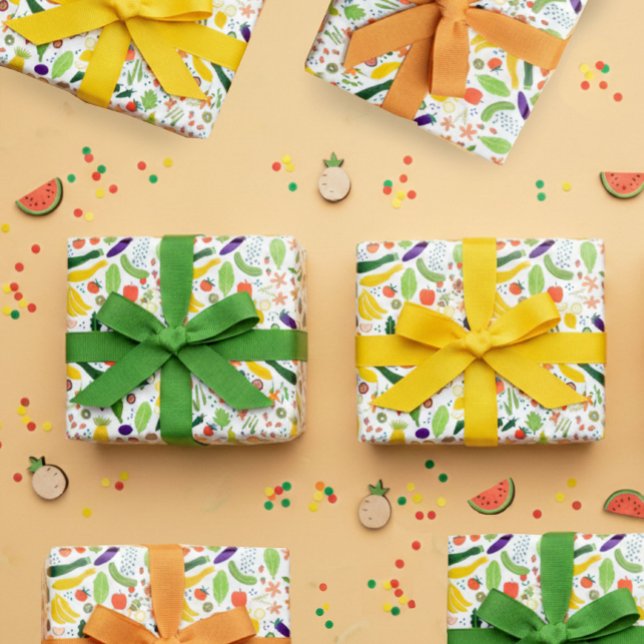 Obst und Gemüse - Muster für die Darstellung von L Geschenkpapier Set (Fruits & Veggies Food Illustration Pattern Cute Wrapping Paper Sheets
)