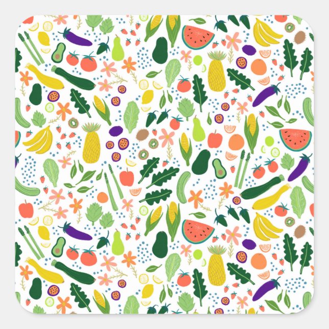 Obst und Gemüse - Muster für die Darstellung von L Quadratischer Aufkleber (Vorderseite)
