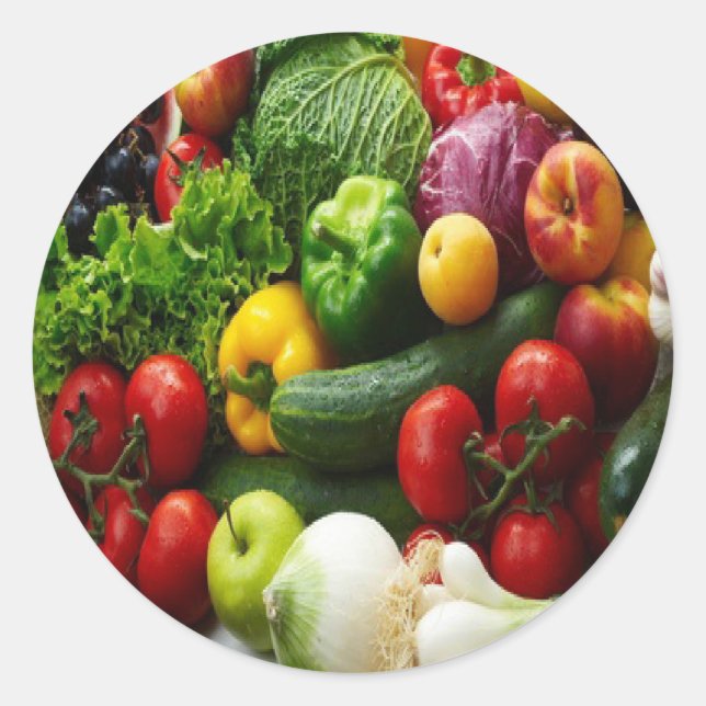 OBST UND GEMÜSE RUNDER AUFKLEBER (Vorderseite)