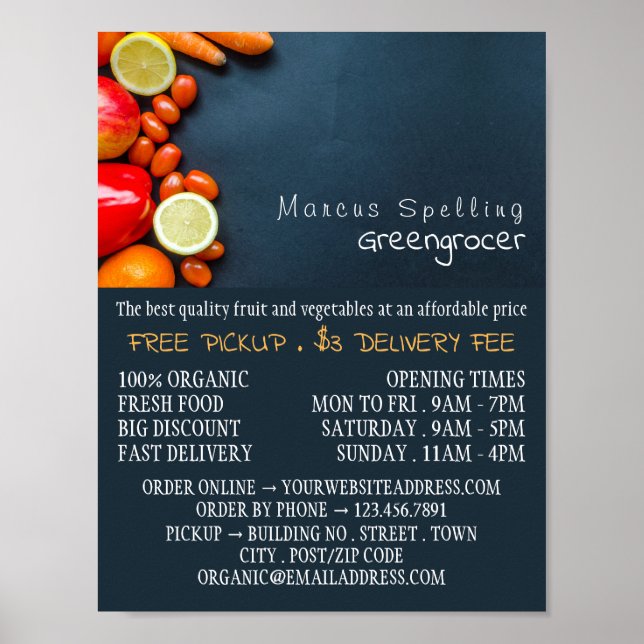 Obst und Gemüse, Werbung für Lebensmittelgroßhändl Poster (Vorne)