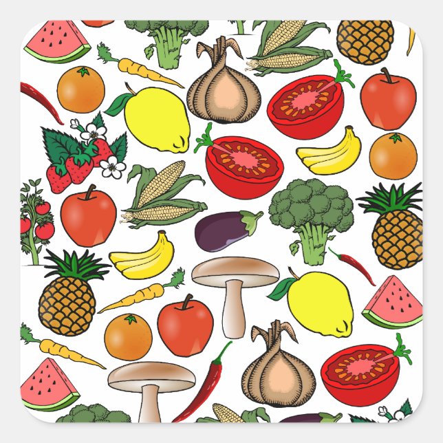 Obst- und Gemüseaufkleber Quadratischer Aufkleber (Vorderseite)