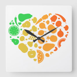 Obst- und Gemüseherz - Großes Veganes Geschenk Quadratische Wanduhr