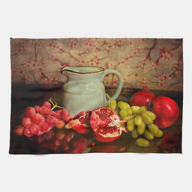 Obst und Vase Stillleben Geschirrtuch (Horizontal)