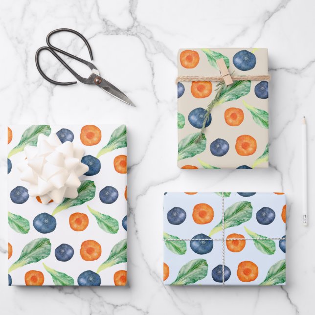 Obst- und Veggie-Verpackungspapier Geschenkpapier Set (Vorderseite)