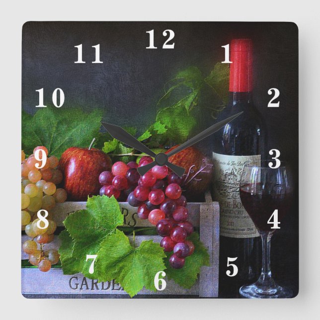 Obst und Wein Quadratische Wanduhr (Vorderseite)