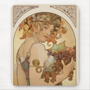 Obst von Alphonse Mucha, Vintage Art Nouveau Mousepad