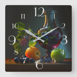 Obst, Wein und Trauben Stillleben Quadratische Wanduhr