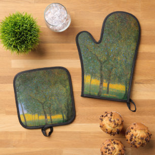 Obstbäume von Gustav Klimt, Vintager Jugendstil Ofenhandschuh & Topflappen-Set