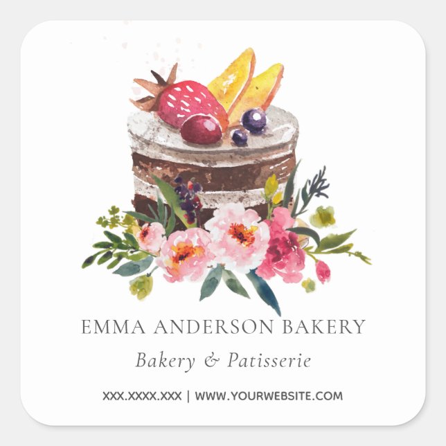 OBSTBLÜTTENKUCHEN PATISSERIE CUPCAKE BAKERIE SIEGE QUADRATISCHER AUFKLEBER (Vorderseite)