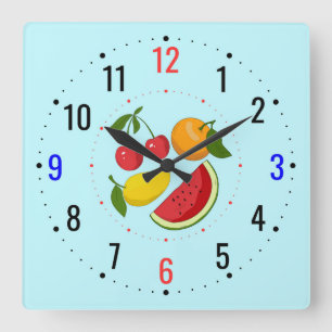 Obstdekoration in der Küche - Modernes Land Quadratische Wanduhr