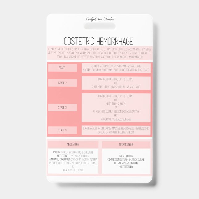 Obstetric Hemorrhage Reference Nurse Badge (Avant)