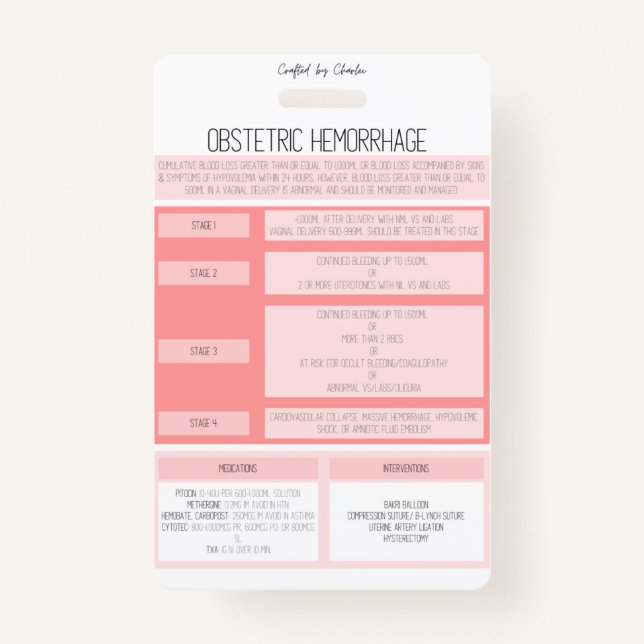 Obstetric Hemorrhage Reference Nurse Badge Ausweis (Vorderseite)