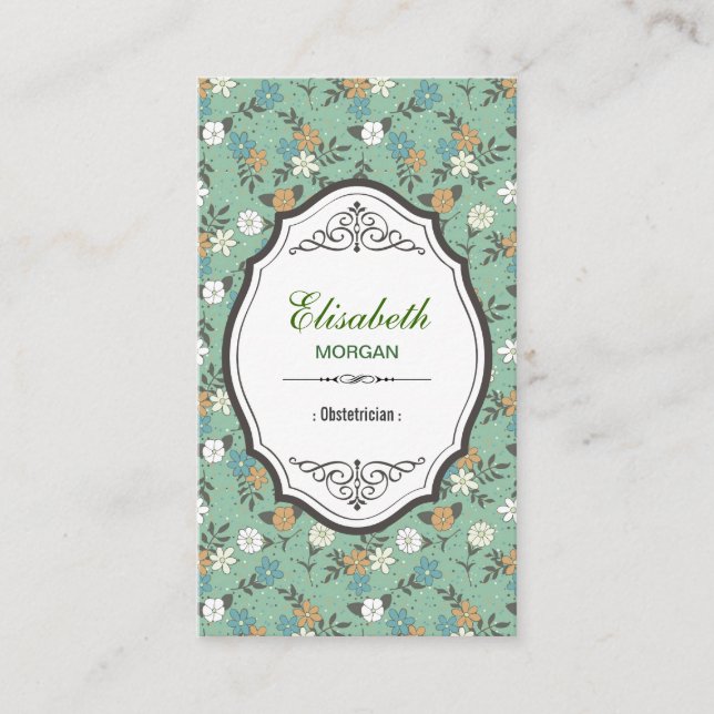 Obstetriker - Elegante Vintage Blume Visitenkarte (Vorderseite)