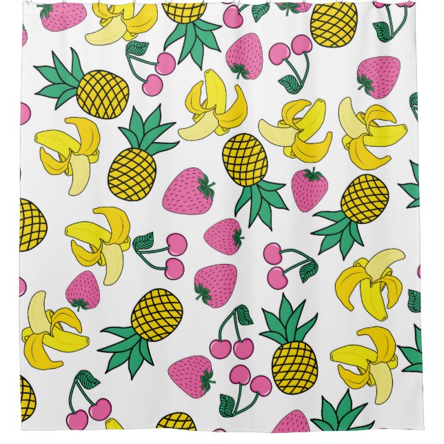 Obstfiesta: Bananen, Ananas, Erdbeeren Duschvorhang (Vorderseite)