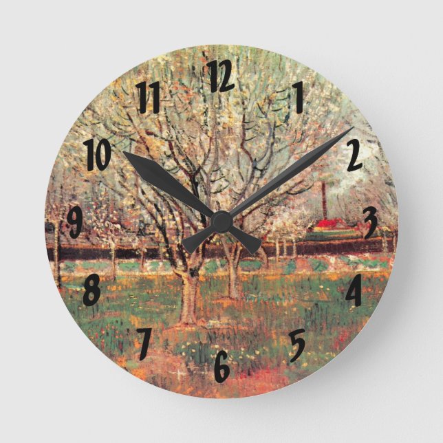 Obstgarten in Blossom, Pflaumen von Vincent van Go Runde Wanduhr (Vorderseite)