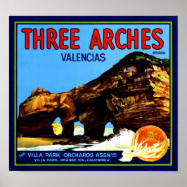 Obstkorb-Etikett "Three Arches Valencia Orange" Poster