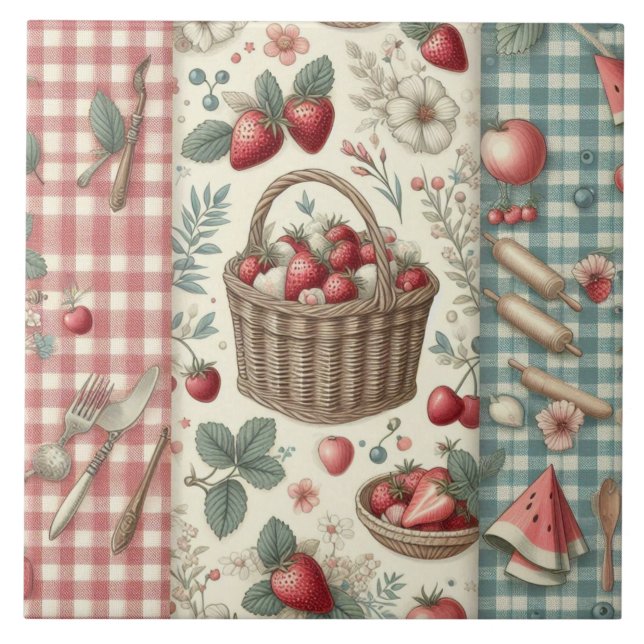 Obstkorb Gingham-Spaß Fliese (Vorderseite)