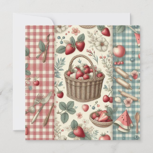 Obstkorb Gingham-Spaß Save The Date (Vorderseite)