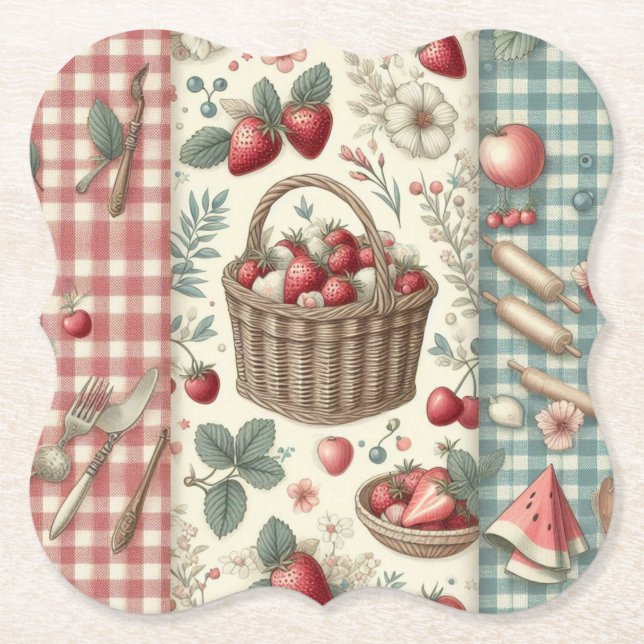 Obstkorb Gingham-Spaß Untersetzer (Vorderseite)