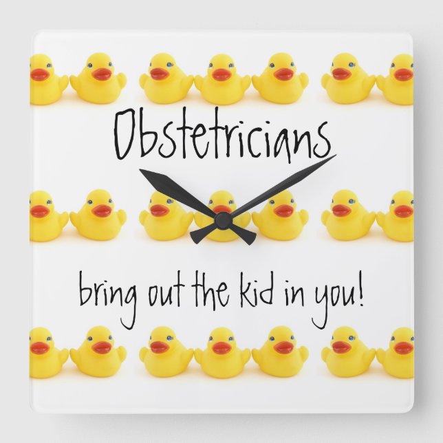 Obstmacher Gelbe Gummienten Trio Quadratische Wanduhr (Vorderseite)