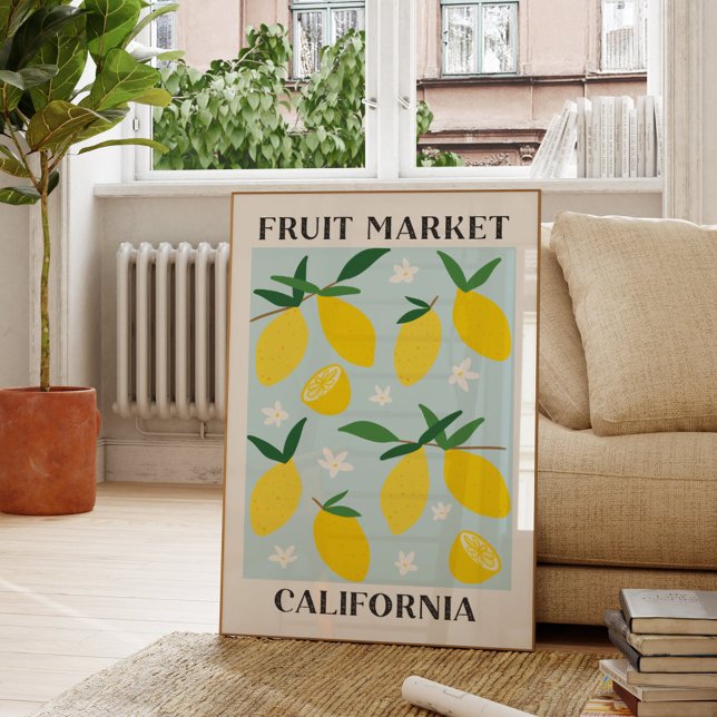 Obstmarkt California Gelbes Zitronenfutter Poster (In situ Living room)