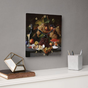 Obstplantagen Austern Weinkultur und Vintage Art R Quadratische Wanduhr