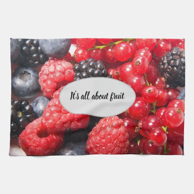 Obstrote schwarze Beeren mit anpassbarem Text Geschirrtuch (Horizontal)