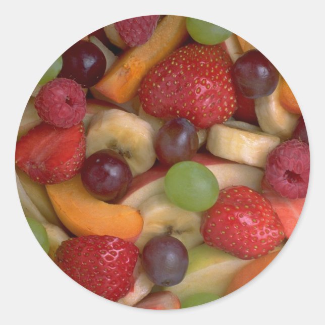 Obstsalat, nah runder aufkleber (Vorderseite)