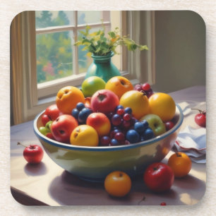 Obstschale auf einem Tafelölgemälde Getränkeuntersetzer