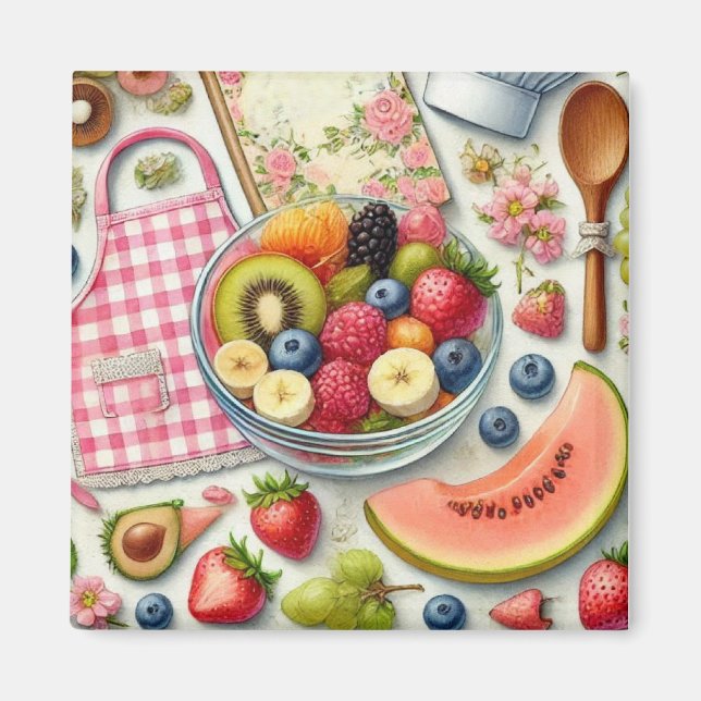 Obstschale umgeben von Küchenelementen Magnet (Vorne)