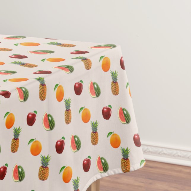 Obstsorten auf leichter Beige Tischdecke (Beispiel)