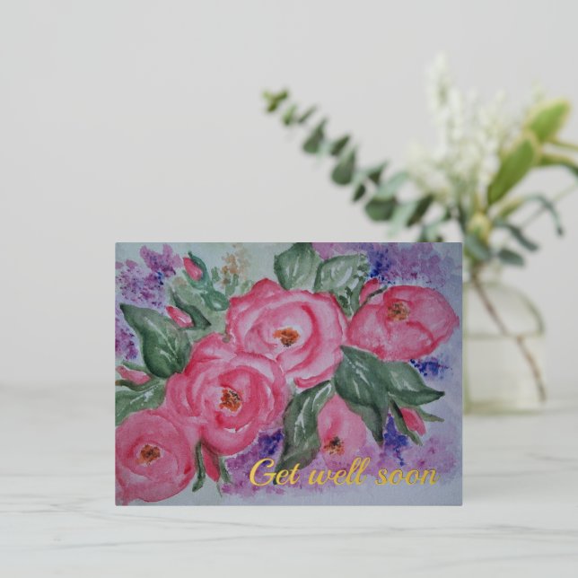 Obtenez bientôt de l'aquarelle Rose sauvage Carte (Debout devant)