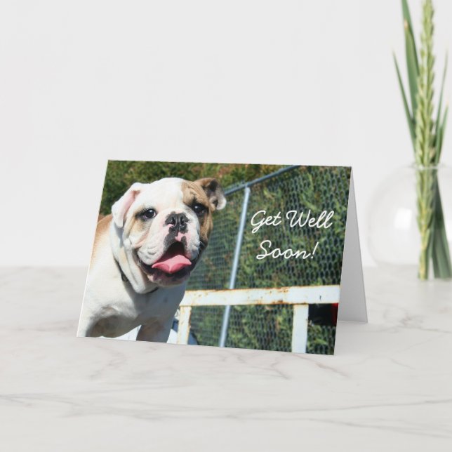 Obtenez bientôt la carte de salutation bulldog (Devant)