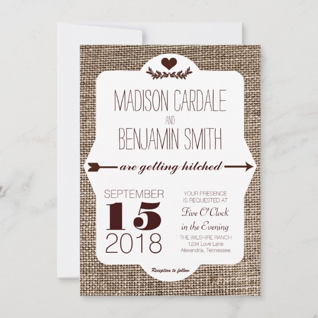 Obtenir Burlap Hitched Imprimer Invitations de mar (Devant)