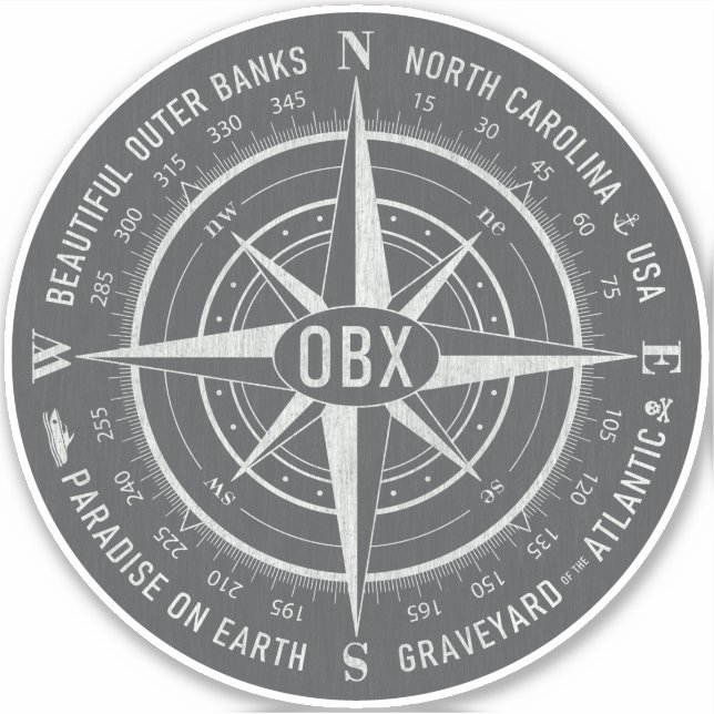 OBX-Kompass-Außenbanken Vintages weißes Zünder Aufkleber (Vorderseite)