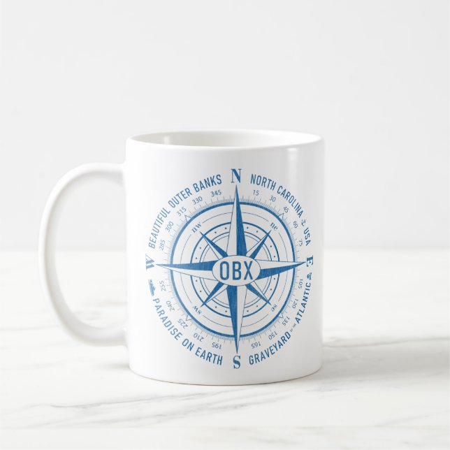 OBX Nautic Compass Outer Banks Blue Vintag Kaffeetasse (Links)