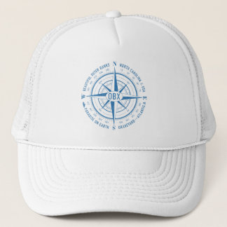 OBX Nautic Compass Outer Banks Blue Vintag Truckerkappe