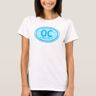 OC Ocean City NJ Blue Floral Beach Tag T-Shirt