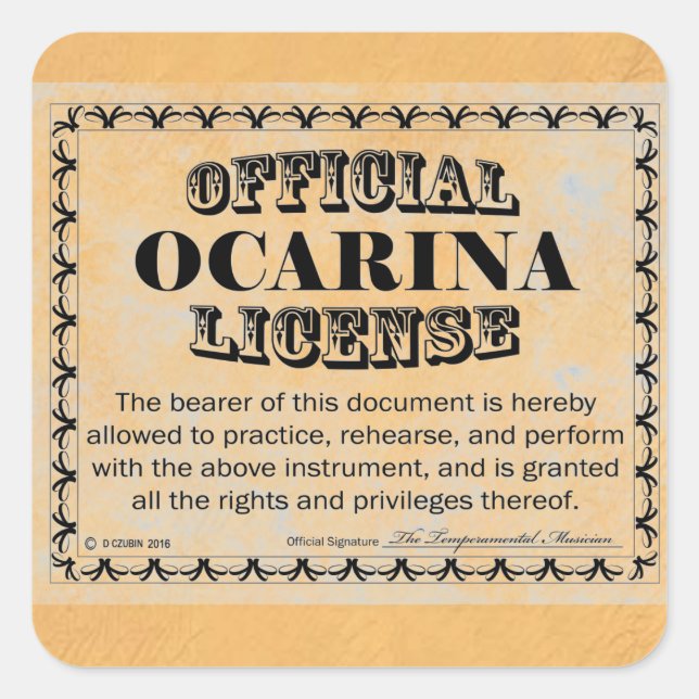 Ocarina License Square Aufkleber (Vorderseite)