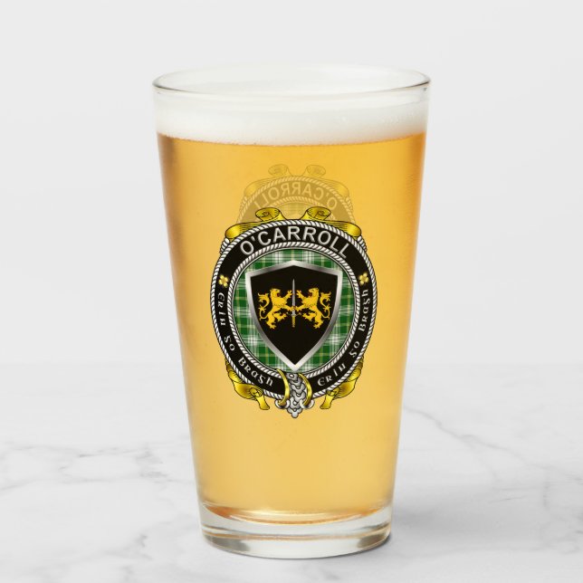 O'Carroll/Carroll Irish Shield Beer Glass Glas (Vorne (Gefüllt))
